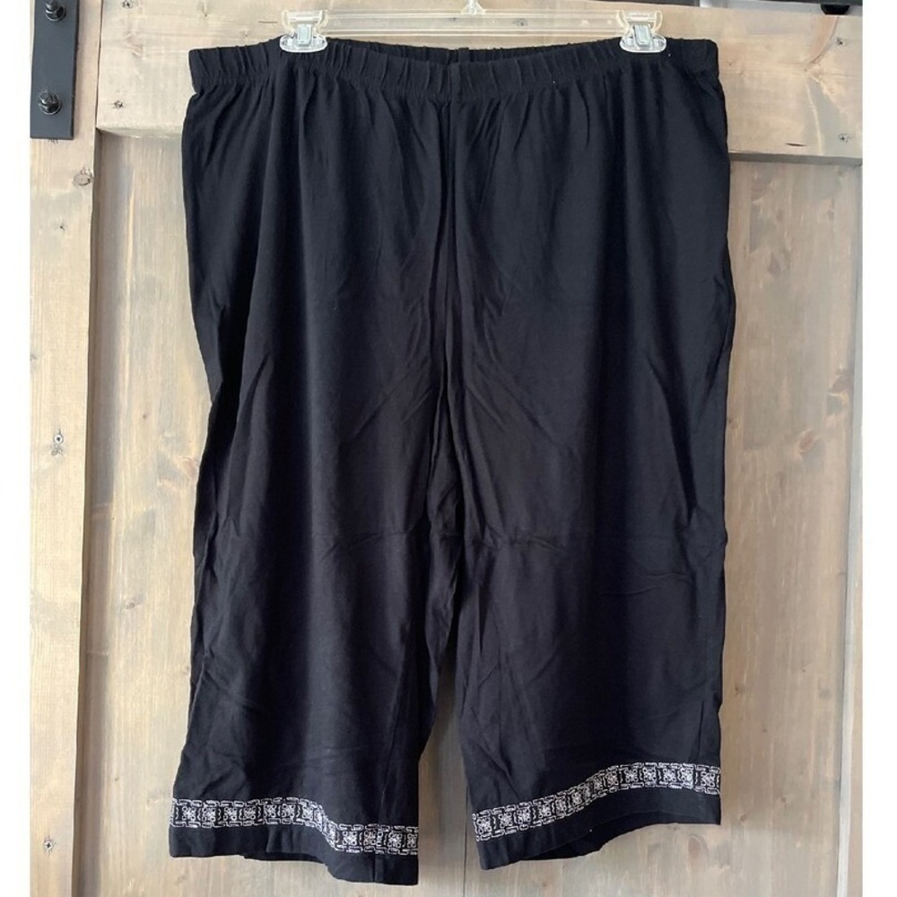 Vintage Liz & Me Capri Women's‎ 1X Elastic Waist Cotton Black White Embroidery